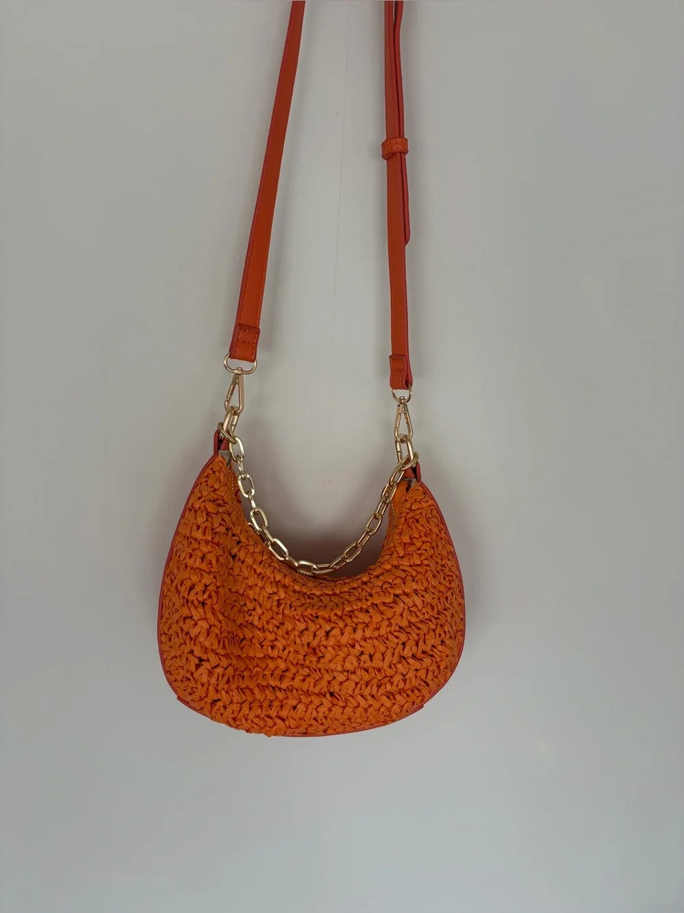 URBAN Orange Woven crossbody Shoulder Bag with Gold Hardware